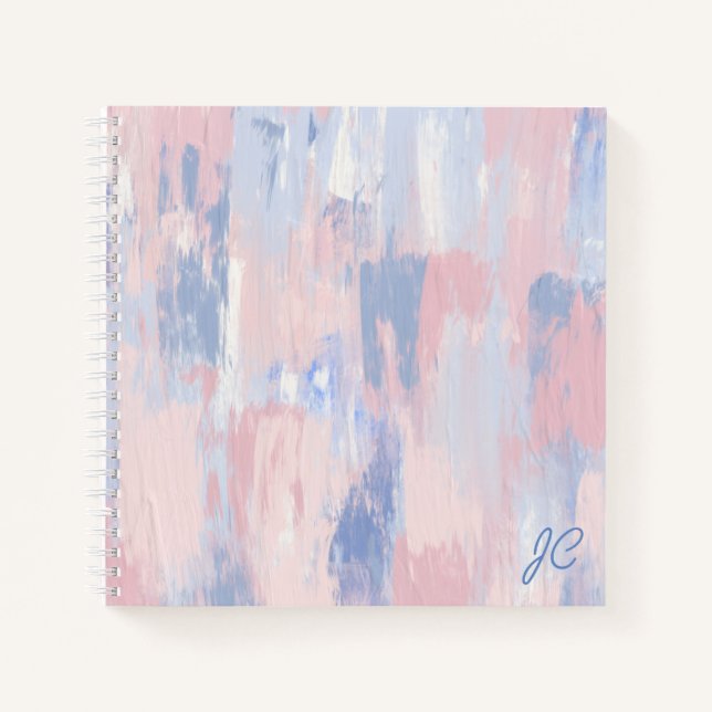 Abstract Blush and Blue Paint Strokes Notebook (Front)