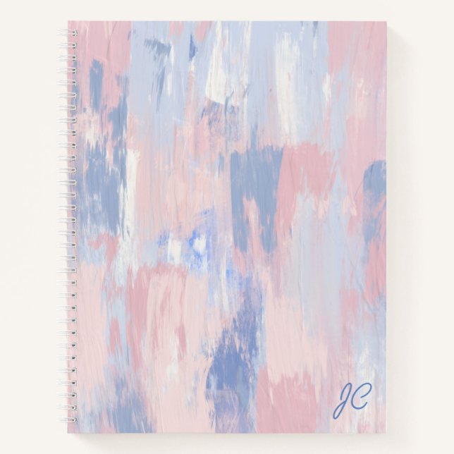 Abstract Blush and Blue Paint Strokes Notebook (Front)