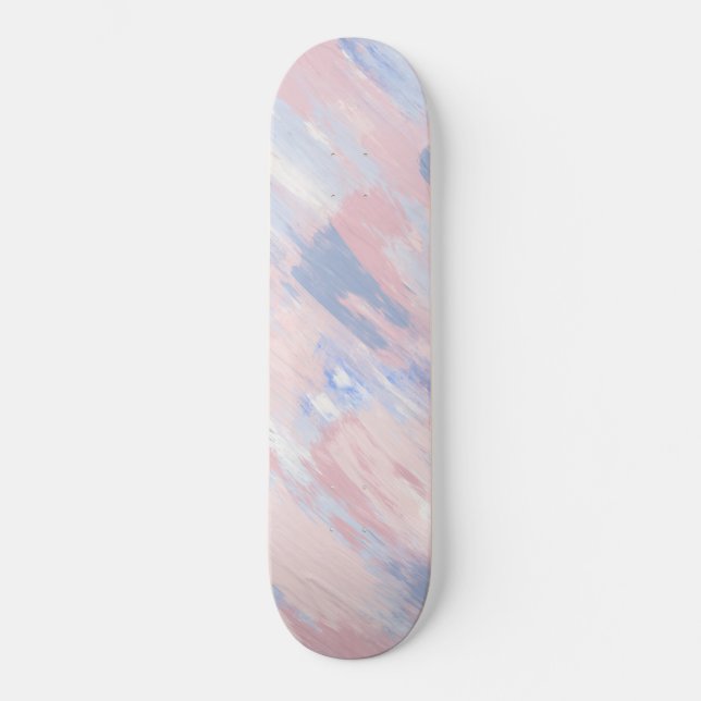 Abstract Blush and Blue Paint Strokes Skateboard (Front)