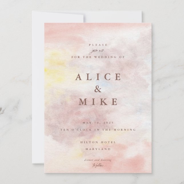 Abstract Blush and Yellow Watercolor Background In Invitation (Front)
