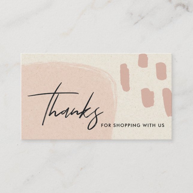 ABSTRACT BLUSH PEACH KRAFT SCANDI THANK YOU LOGO BUSINESS CARD (Front)