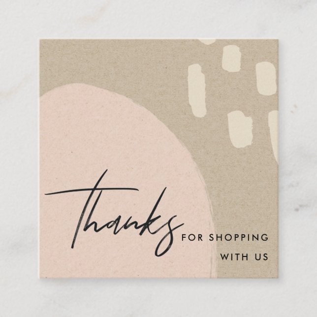 ABSTRACT BLUSH PEACH KRAFT SCANDI THANK YOU LOGO SQUARE BUSINESS CARD (Front)