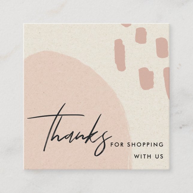 ABSTRACT BLUSH PEACH KRAFT SCANDI THANK YOU LOGO SQUARE BUSINESS CARD (Front)