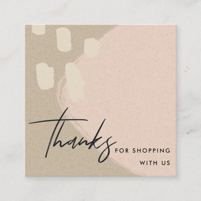 ABSTRACT BLUSH PEACH KRAFT SCANDI THANK YOU LOGO SQUARE BUSINESS CARD (Front)