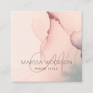 Abstract Blush Pink Monogram Square Business Card