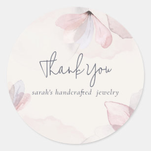Abstract Blush Watercolor Floral Business Thanks Classic Round Sticker