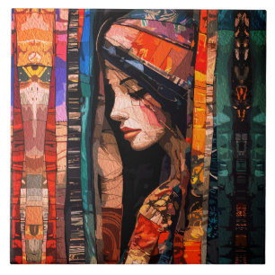 Abstract Bohemian Art with Ethereal Textures Ceramic Tile