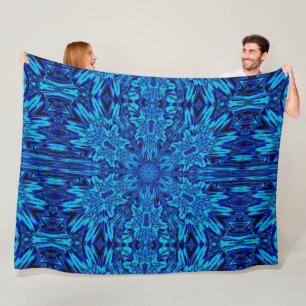 Abstract Bohemian Blue Daisy Floral Cosy Fleece Blanket