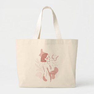 Abstract Bohemian Women Illustration , Earth Tones Large Tote Bag