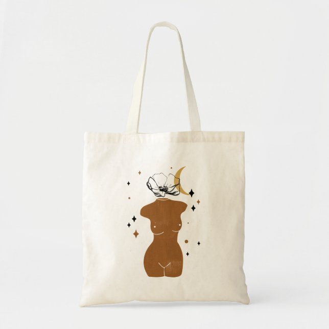 Abstract Bohemian Women Illustration , Earth Tones Tote Bag (Front)
