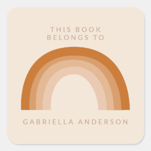 Abstract Boho 70s Rainbow Terracotta Bookplate Square Sticker