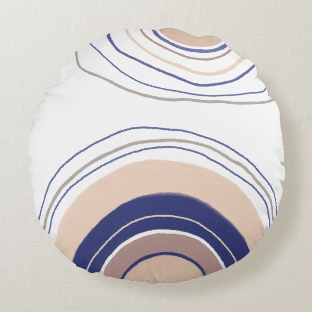 Abstract Boho Arches - Blue and Beige Round Cushion (Front)