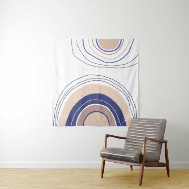 Abstract Boho Arches - Blue and Beige Tapestry (In Situ)