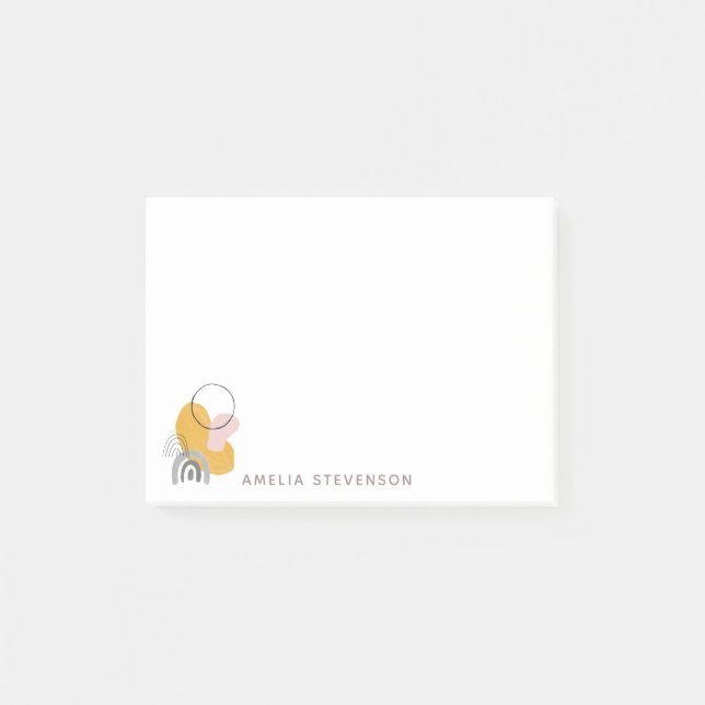 Abstract Boho Art in Yellow and Grey Personalised  Post-it Notes (Front)