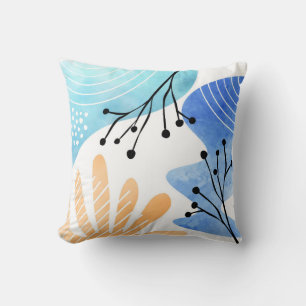 Abstract Boho Blob Shape Leaf Outline  Cushion