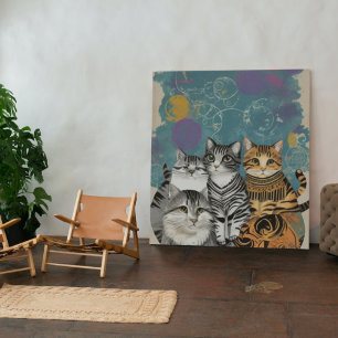 Abstract Boho Cats Print Home Decor  Poster