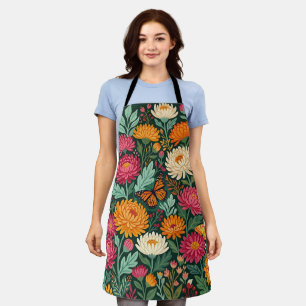 Abstract Boho Chrysanthemums Butterflies Apron