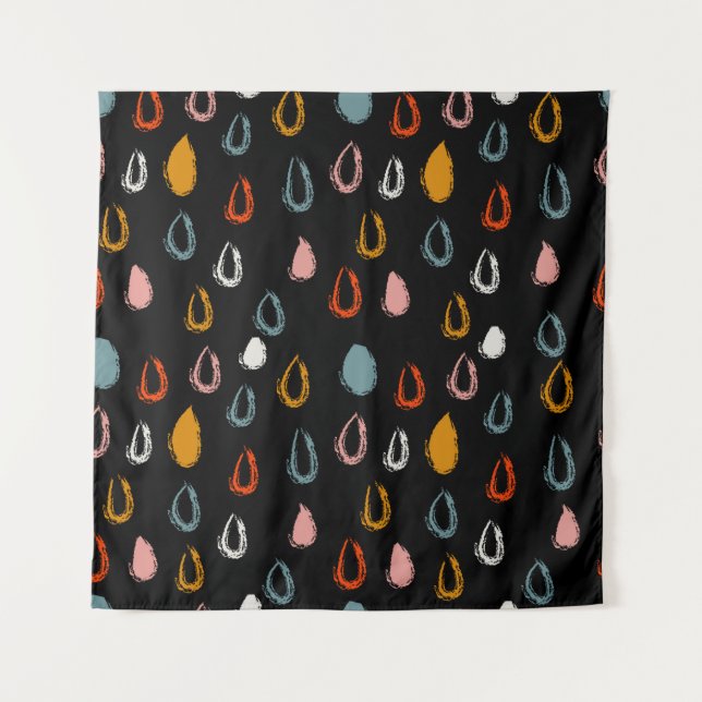 Abstract boho doodle seamless pattern rain drops tapestry (Front)