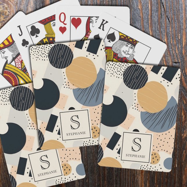 Abstract Boho Earthy Geometric Shapes Monogrammed Playing Cards (Creator Uploaded)