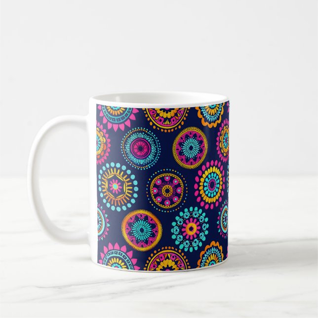 Abstract Boho Festive Mandala Modern Colourful Coffee Mug (Left)