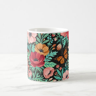 Abstract Boho Floral Anemone Butterfly Coffee Mug