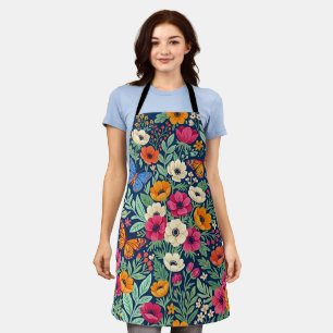 Abstract Boho Floral Butterflies Anemones Apron