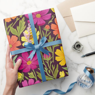 Abstract Boho Floral Butterflies Wrapping Paper