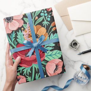 Abstract Boho Floral Butterfly Wrapping Paper