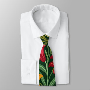 Abstract Boho Floral Lilies Butterflies Neck Tie