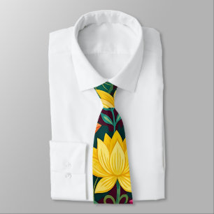 Abstract Boho Floral Lotus Butterflies Neck Tie