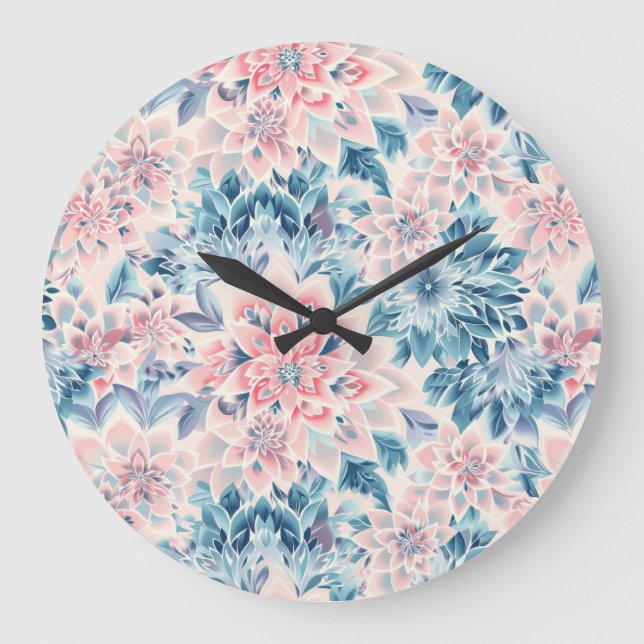 Abstract Boho Floral Pastel Pink Green Blue Large Clock (Front)