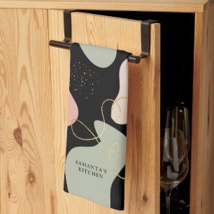 Abstract Boho Geometric Organic Shapes Pattern Tea Towel