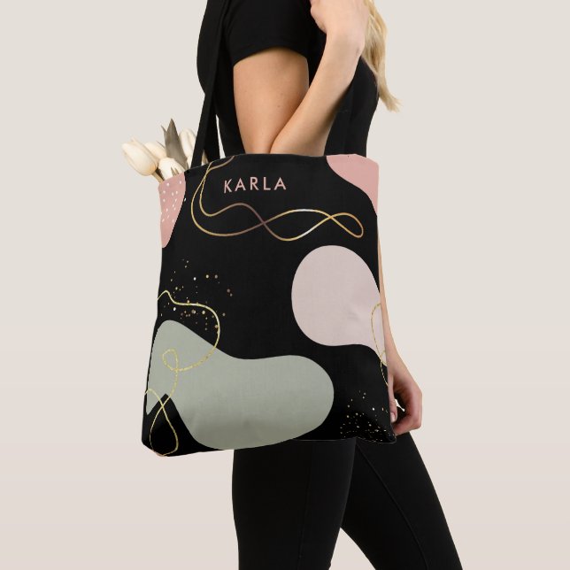 Abstract Boho Geometric Organic Shapes Pattern Tote Bag (Close Up)