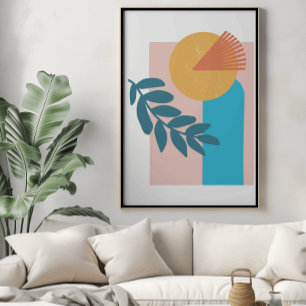 Abstract boho geometrical arch yellow blue poster