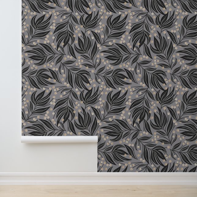 Abstract Boho Leaf Pattern Motif Wallpaper (Application)