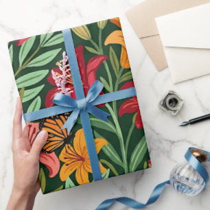 Abstract Boho Lilies Butterflies Wrapping Paper