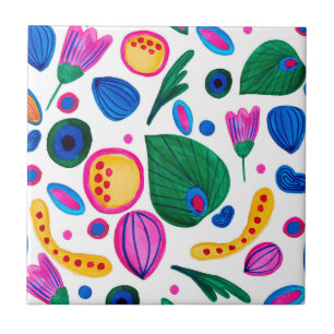 Abstract Boho Maximalist Botanical Garden Ceramic Tile