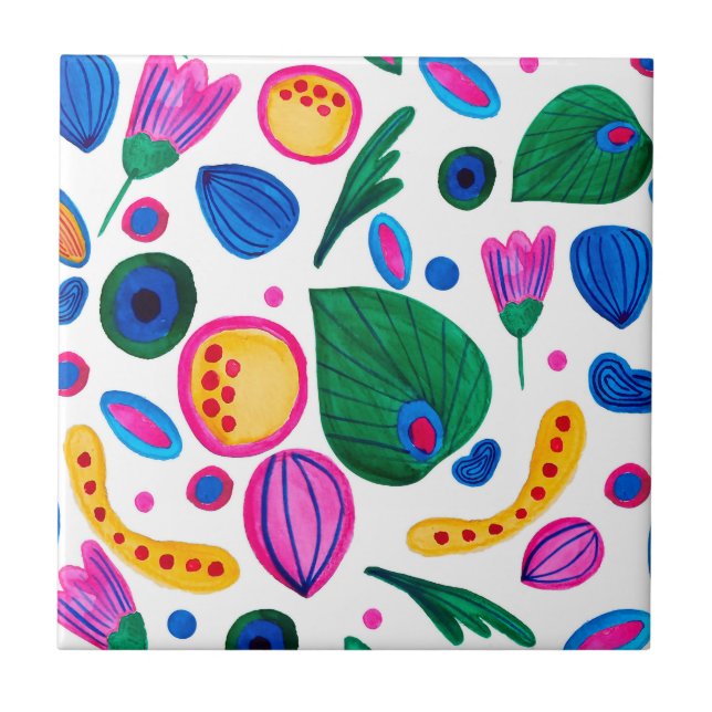 Abstract Boho Maximalist Botanical Garden Ceramic Tile (Front)