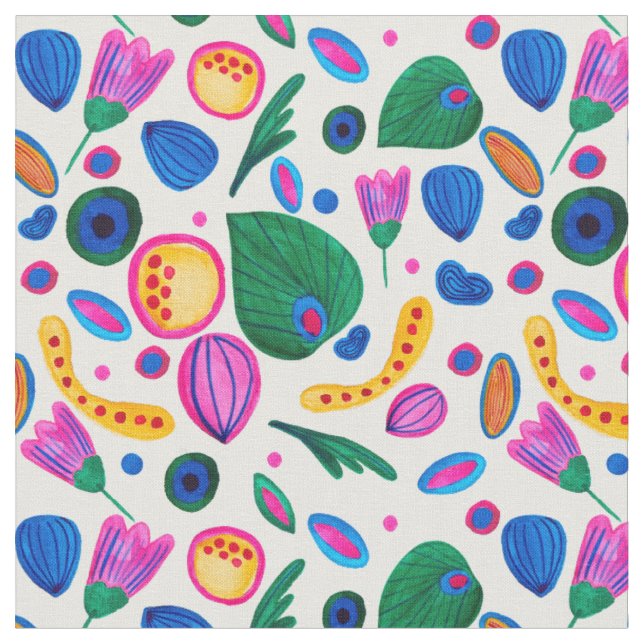 Abstract Boho Maximalist Botanical Garden Fabric (Close Up)