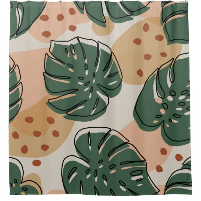 Abstract boho monstera pattern. Modern seamless pa Shower Curtain (Front)