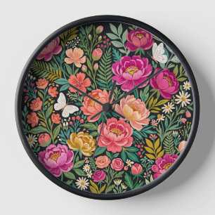 Abstract Boho Peonies Butterflies Art Clocks