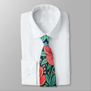Abstract Boho Peonies Butterflies Neck Tie