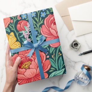 Abstract Boho Peonies Butterflies Wrapping Paper