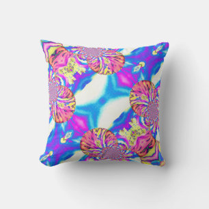 Abstract boho pink orange blue purple orchid art cushion