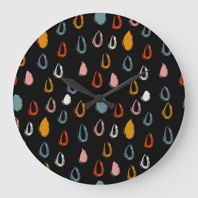 Abstract boho raindrops, tribal doodle. large clock (Front)