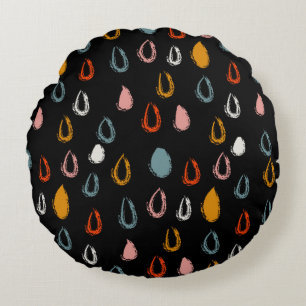 Abstract boho raindrops, tribal doodle. round cushion