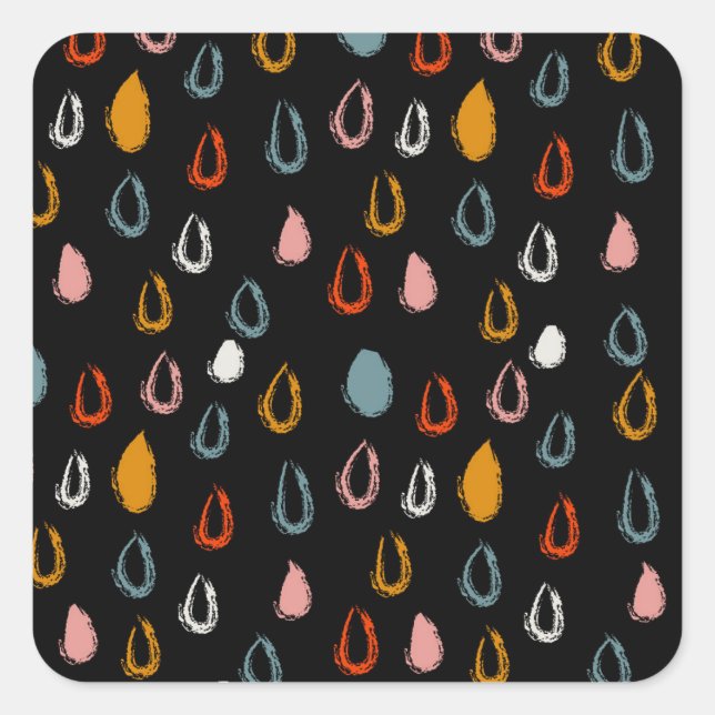 Abstract boho raindrops, tribal doodle. square sticker (Front)