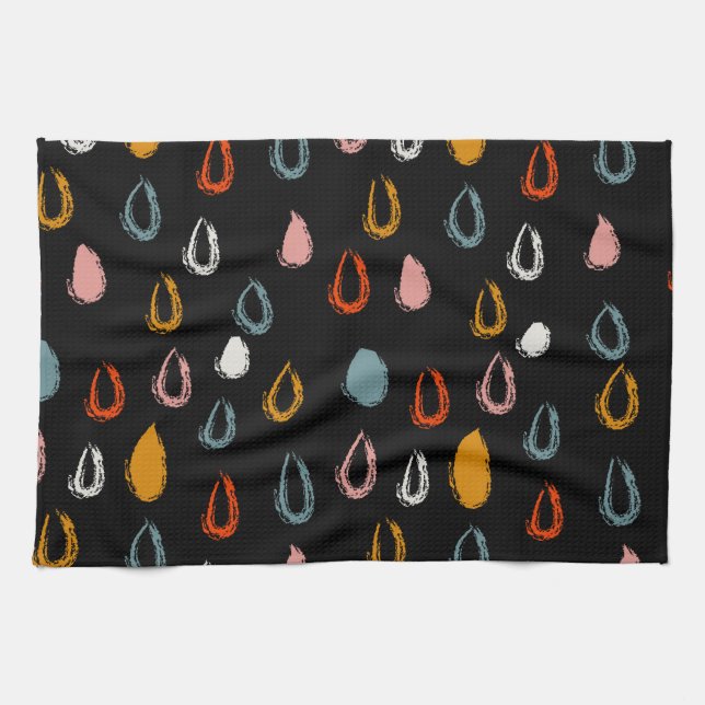 Abstract boho raindrops, tribal doodle. tea towel (Horizontal)