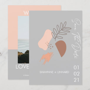 Abstract Boho Script Save the Date Photo Grey Mute Invitation