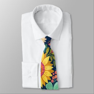 Abstract Boho Sunflowers Butterfly Neck Tie